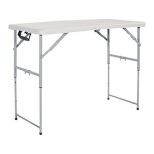 office star resin multipurpose rectangle table, 4-feet long, height adjustable, center folding table, light gray