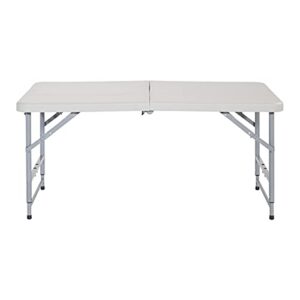 Office Star Resin Multipurpose Rectangle Table, 4-Feet Long, Height Adjustable, Center Folding Table, Light Gray