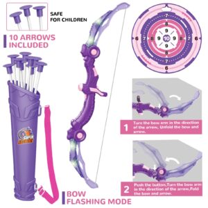 GMAOPHY Bow and Arrow Toys with LED Light Up Archery, for Girls 5 6 7 8 9 10 11 12 Year Old, Purple Indoor Outdoor Activity, Christmas Toy for Kids Girls Ages 6-8