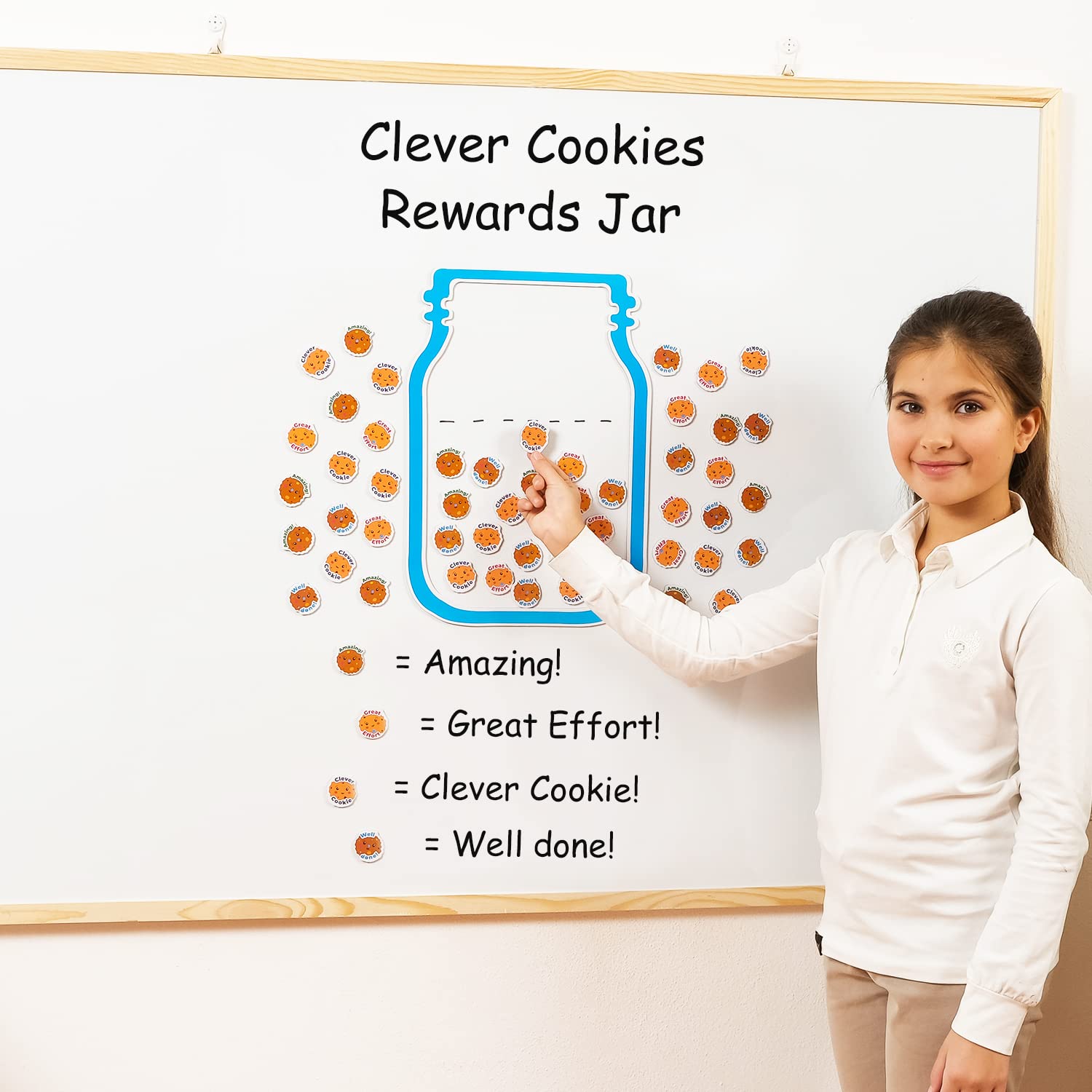 Simply magic 50+5 PCS Magnetic Clever Cookies Rewards Jar for Kids - Behavior Management Classroom Tools, Marble Jar Reward System for Classroom, Positive Behavior Reward Chart for Classroom