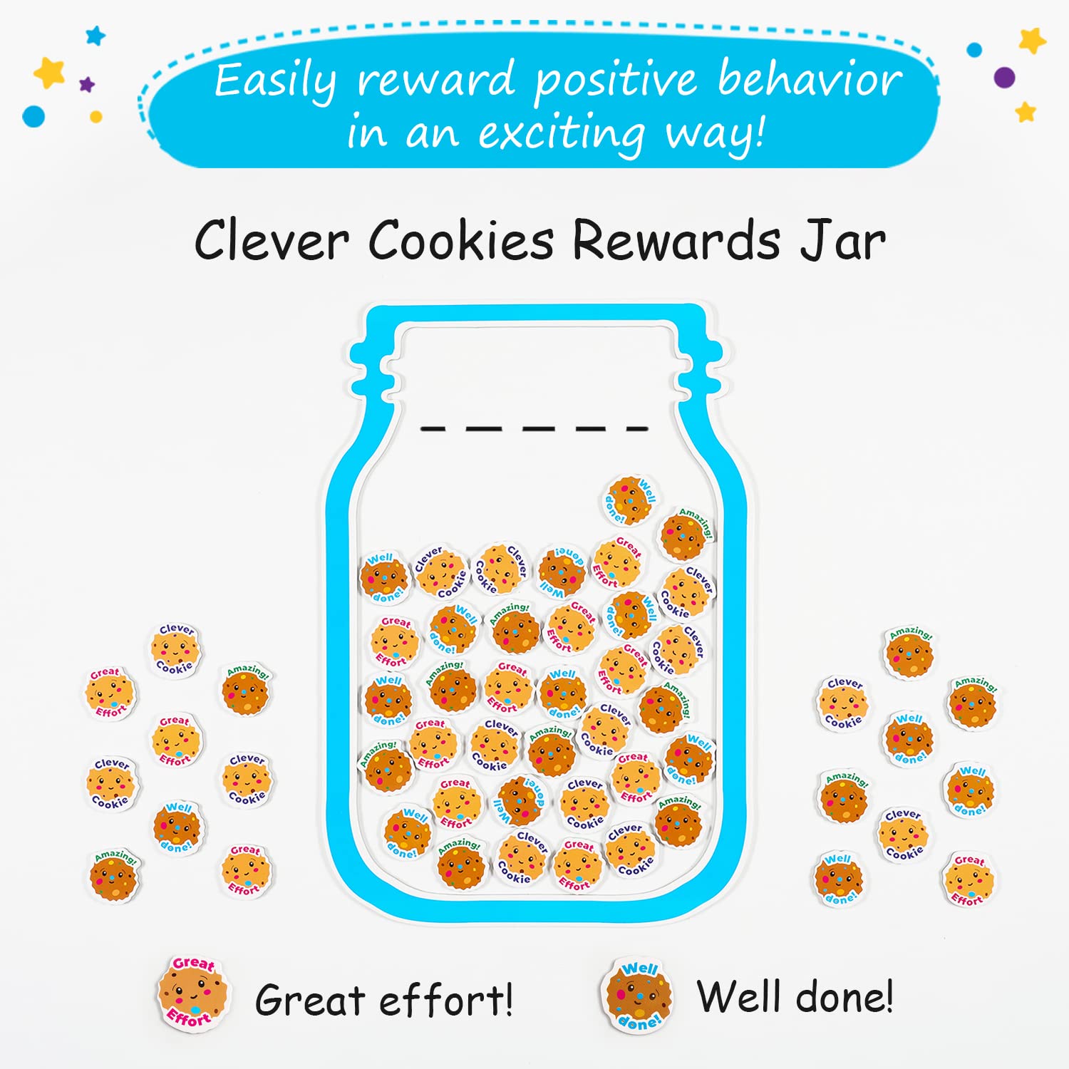 Simply magic 50+5 PCS Magnetic Clever Cookies Rewards Jar for Kids - Behavior Management Classroom Tools, Marble Jar Reward System for Classroom, Positive Behavior Reward Chart for Classroom