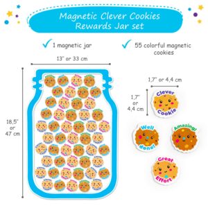 Simply magic 50+5 PCS Magnetic Clever Cookies Rewards Jar for Kids - Behavior Management Classroom Tools, Marble Jar Reward System for Classroom, Positive Behavior Reward Chart for Classroom