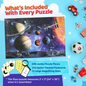 Solar System Spy Puzzle with Flashcards and Magnifying Glass 2ft x 3ft – Large 48 Piece Space Floor Puzzle for Kids Ages 4-8 Years Old- Kids Puzzles-Solar System for Kids-Boys and Girls 3,4,5,6,7,8…