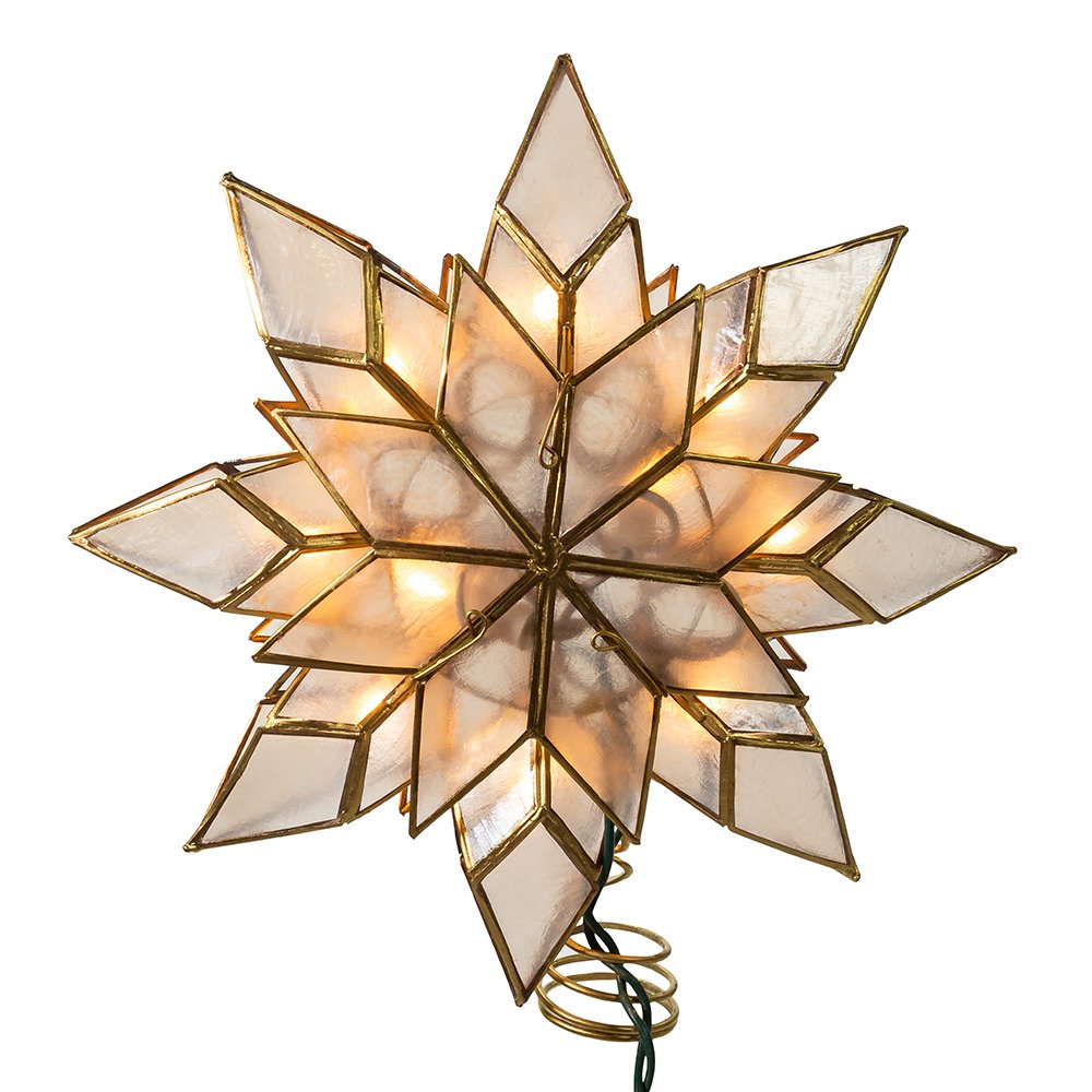 Kurt Adler 8.5-Inch Capiz Star Tree Topper with 10 Clear Lights and 1 Spare Bulb