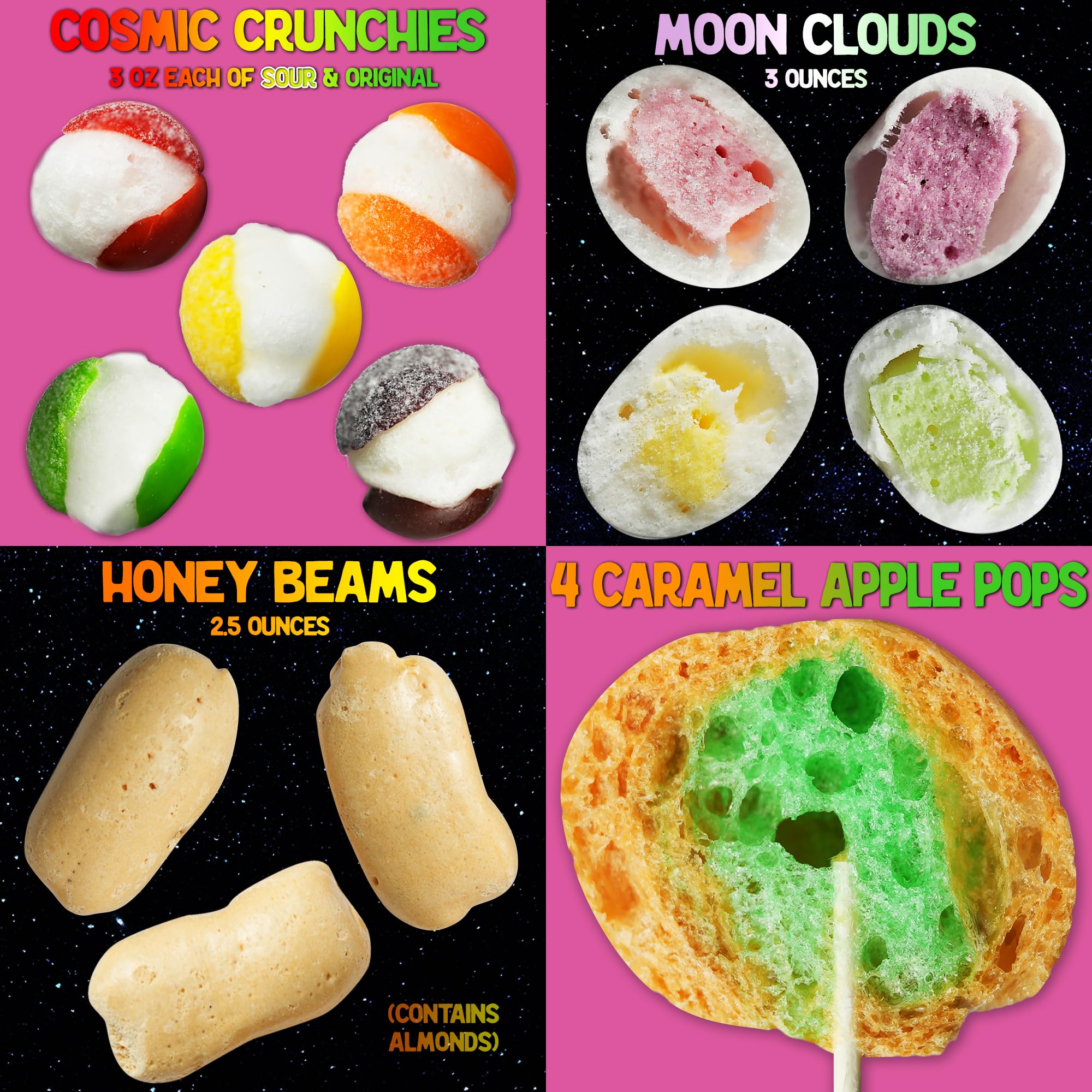 UFO Variety Pack - 9 Kinds of Premium Freeze Dried Candy - Cosmic Crunchies, Moon Clouds, Space Sharks, Alien Tongues, Lemon Stars and More - Shipped in a UFO Box with Fun Stickers (9 Pack)