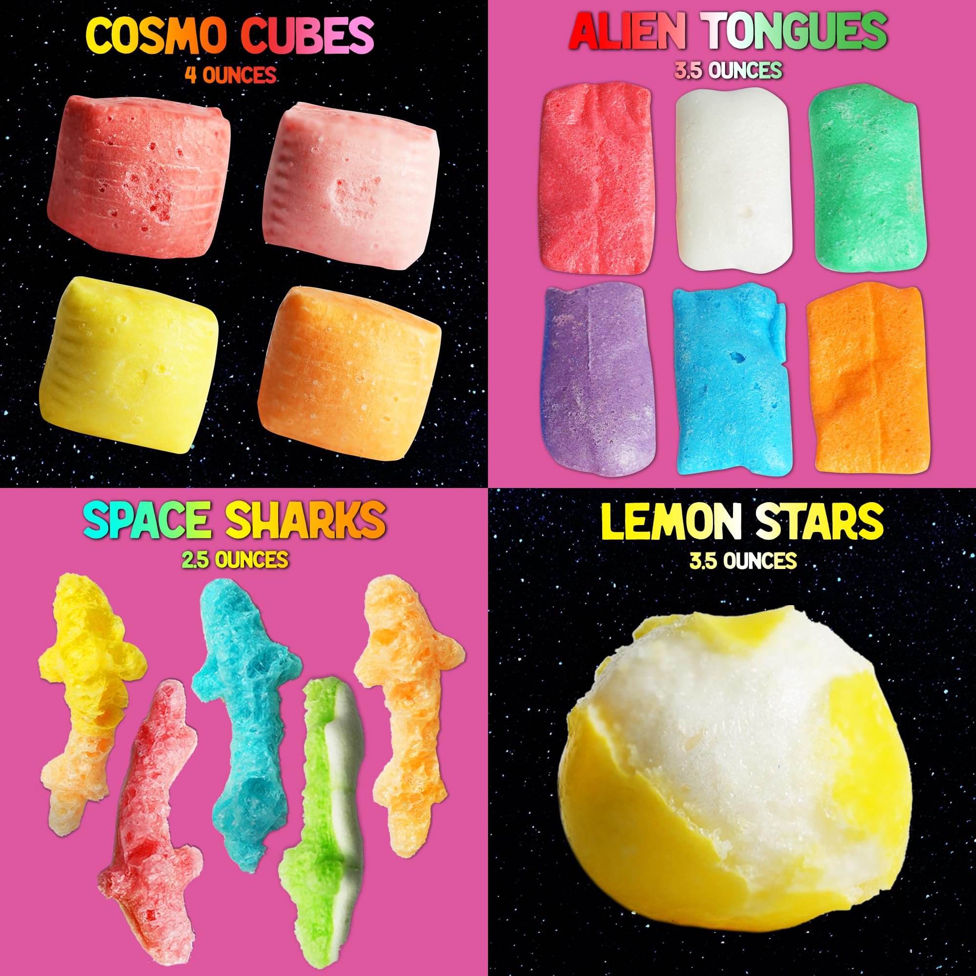 UFO Variety Pack - 9 Kinds of Premium Freeze Dried Candy - Cosmic Crunchies, Moon Clouds, Space Sharks, Alien Tongues, Lemon Stars and More - Shipped in a UFO Box with Fun Stickers (9 Pack)