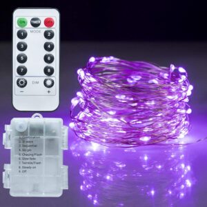 Twinkle Star Fairy Lights, 33ft 100 LED Battery Operated Waterproof String Lights with Remote, Timer & 8 Lighting Modes Indoor Outdoor Wedding Party Decorations, Purple, 1 Pack