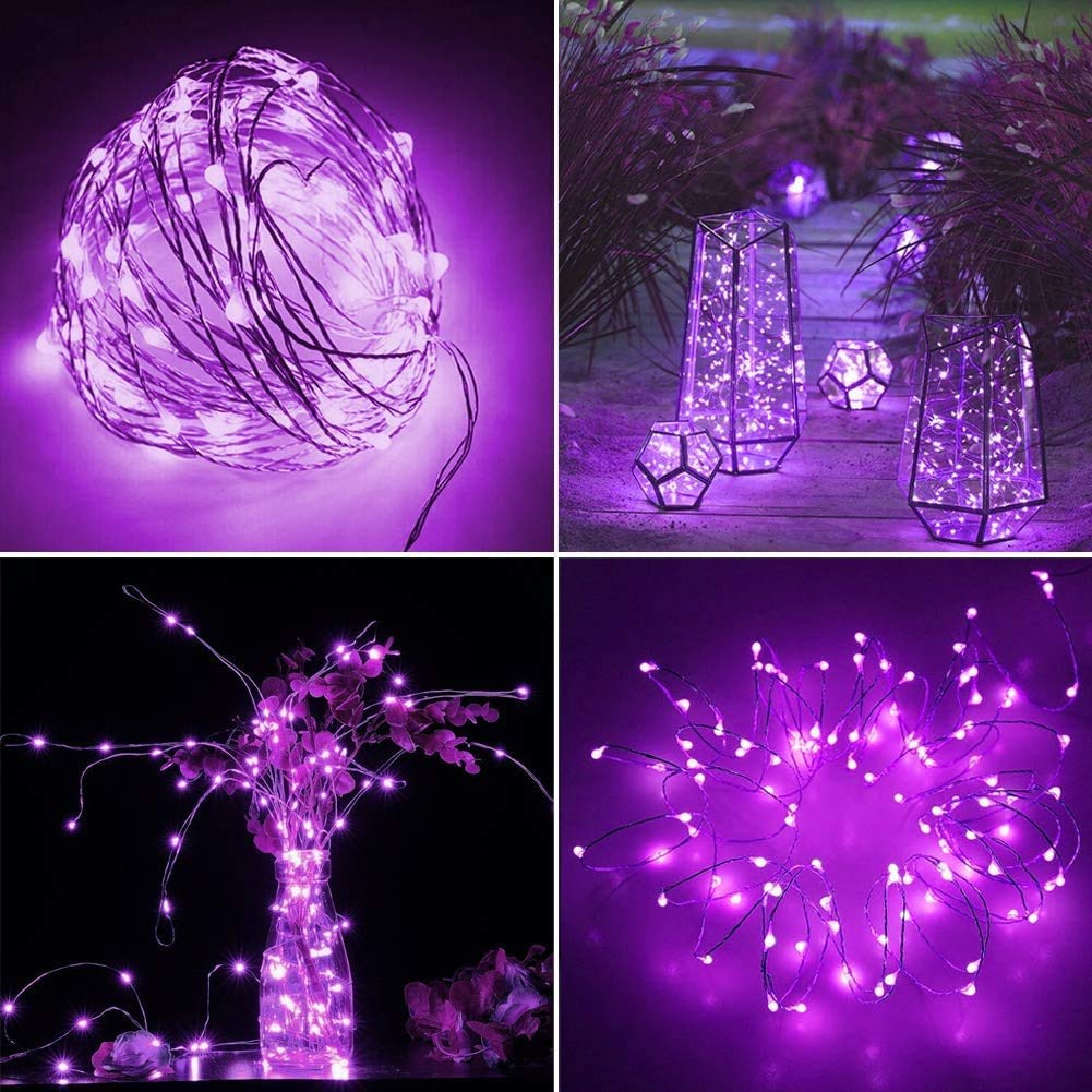 Twinkle Star Fairy Lights, 33ft 100 LED Battery Operated Waterproof String Lights with Remote, Timer & 8 Lighting Modes Indoor Outdoor Wedding Party Decorations, Purple, 1 Pack