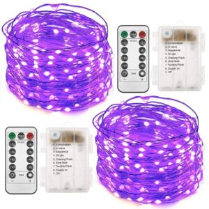 twinkle star 2 set halloween fairy lights battery operated, 33ft 100 led string lights remote control timer twinkle string lights 8 modes firefly lights for garden party indoor decor, purple