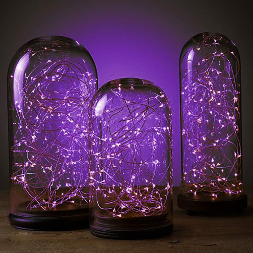 Twinkle Star 2 Set Halloween Fairy Lights Battery Operated, 33ft 100 Led String Lights Remote Control Timer Twinkle String Lights 8 Modes Firefly Lights for Garden Party Indoor Decor, Purple