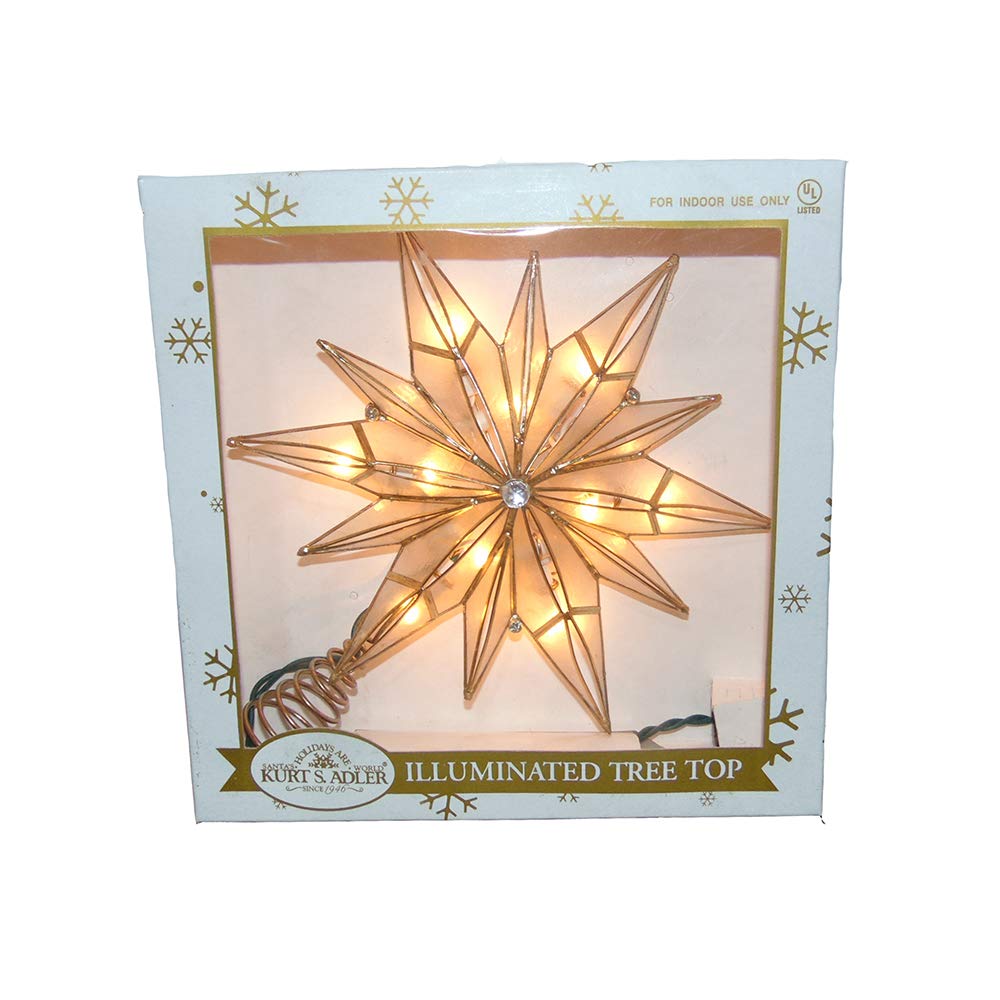 Kurt S. Adler Kurt Adler 10-Light 12-Point Capiz Star and Center Gem Treetop, 10.24in, gold, white