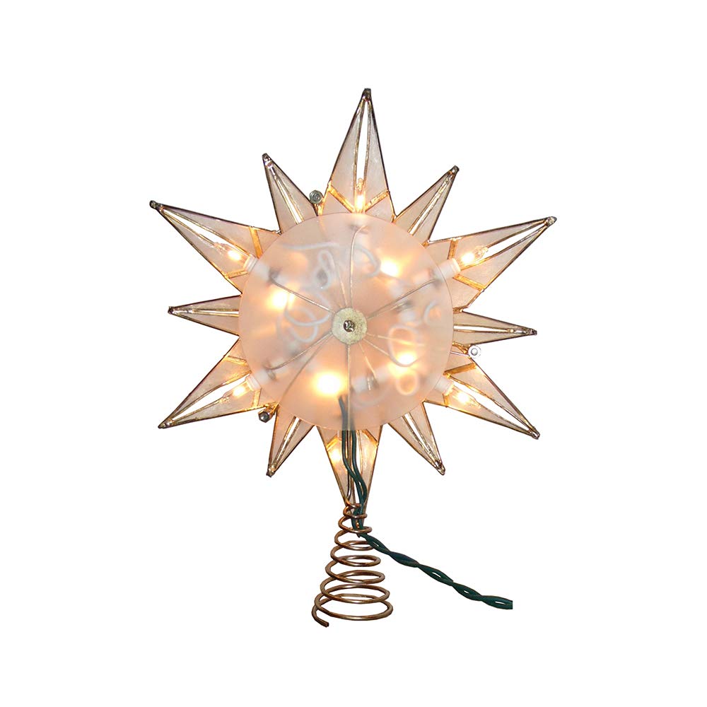 Kurt S. Adler Kurt Adler 10-Light 12-Point Capiz Star and Center Gem Treetop, 10.24in, gold, white