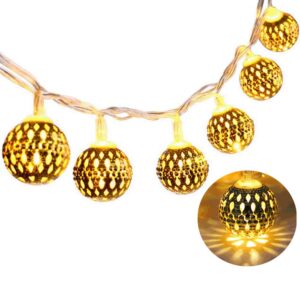 Twinkle Star 40 LED Globe String Lights, Moroccan Christmas Party Hanging Lights Battery Operated Decor for Indoor, Home, Bedroom, Party, Wedding, Christmas Tree, Warm White (Gold)