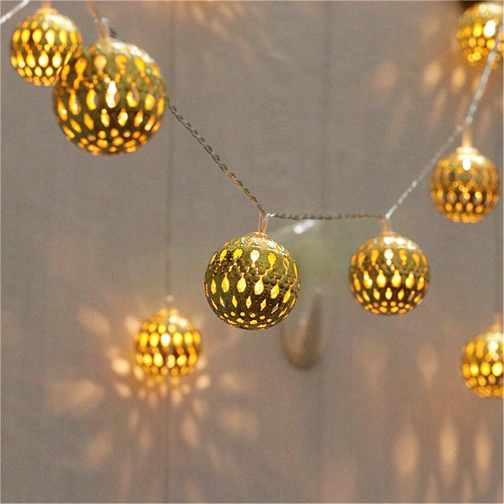 Twinkle Star 40 LED Globe String Lights, Moroccan Christmas Party Hanging Lights Battery Operated Decor for Indoor, Home, Bedroom, Party, Wedding, Christmas Tree, Warm White (Gold)