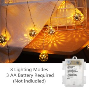 Twinkle Star 40 LED Globe String Lights, Moroccan Christmas Party Hanging Lights Battery Operated Decor for Indoor, Home, Bedroom, Party, Wedding, Christmas Tree, Warm White (Gold)