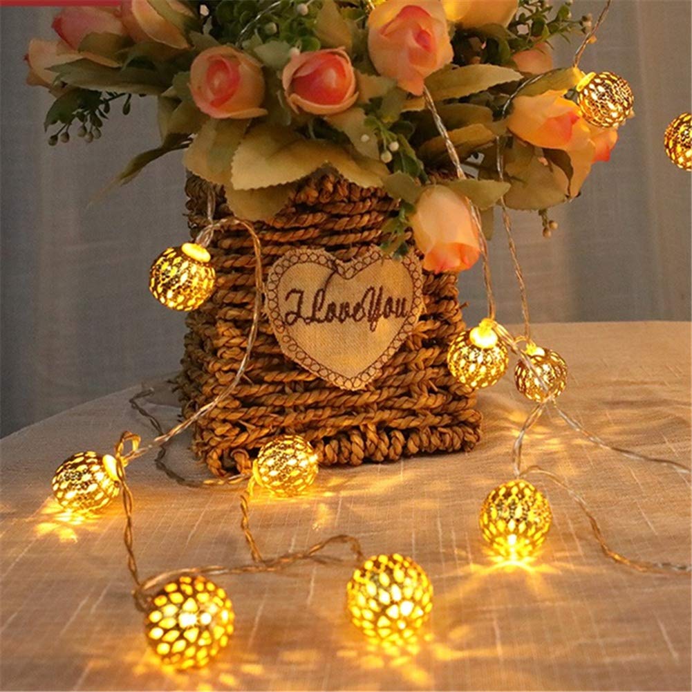 Twinkle Star 40 LED Globe String Lights, Moroccan Christmas Party Hanging Lights Battery Operated Decor for Indoor, Home, Bedroom, Party, Wedding, Christmas Tree, Warm White (Gold)