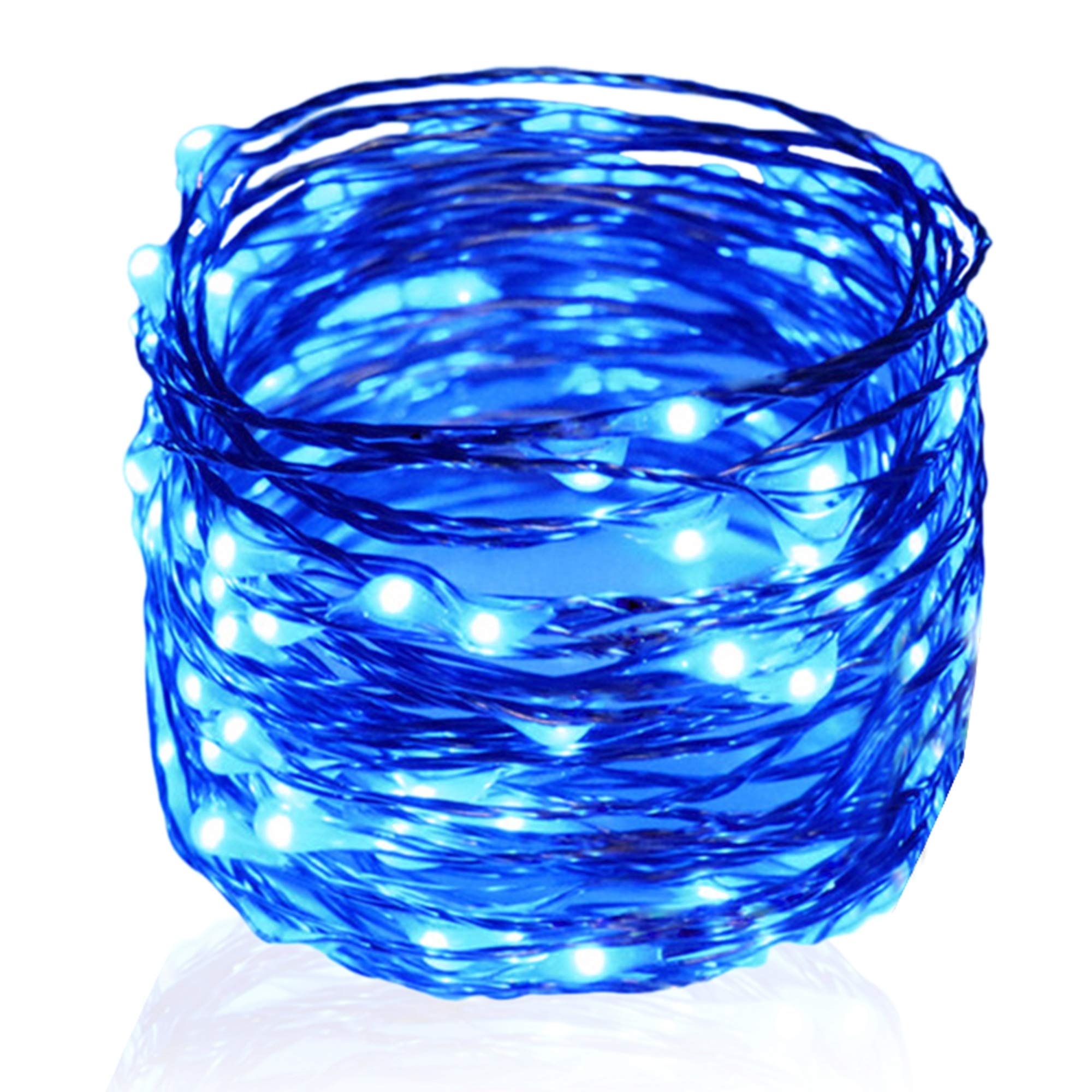 Twinkle Star 100 LED Silver Wire String Lights, 33ft Battery Operated Indoor Fairy String Lights, Holiday Decorative Wreath Christmas Tree Wedding Party Decoration (1 Pack, Blue)