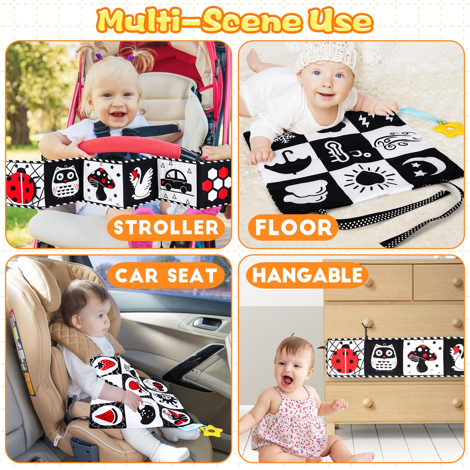 Black and White High Contrast Baby Toys 0-6 Months Montessori Tummy Time Toys Sensory Crinkle Toys for Baby Newborn Infant 0-3 3-6 Months Soft Cloth Books Carseat Toys for Baby Boy Girl Gifts