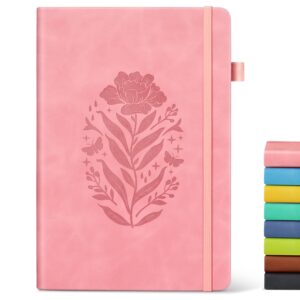 lined journal notebook for women, a5 pink hardcover leather journals for writing, 200 pages thick travel daily journal, college ruled notebook for work school, note taking, business 5.75'' x 8.38''