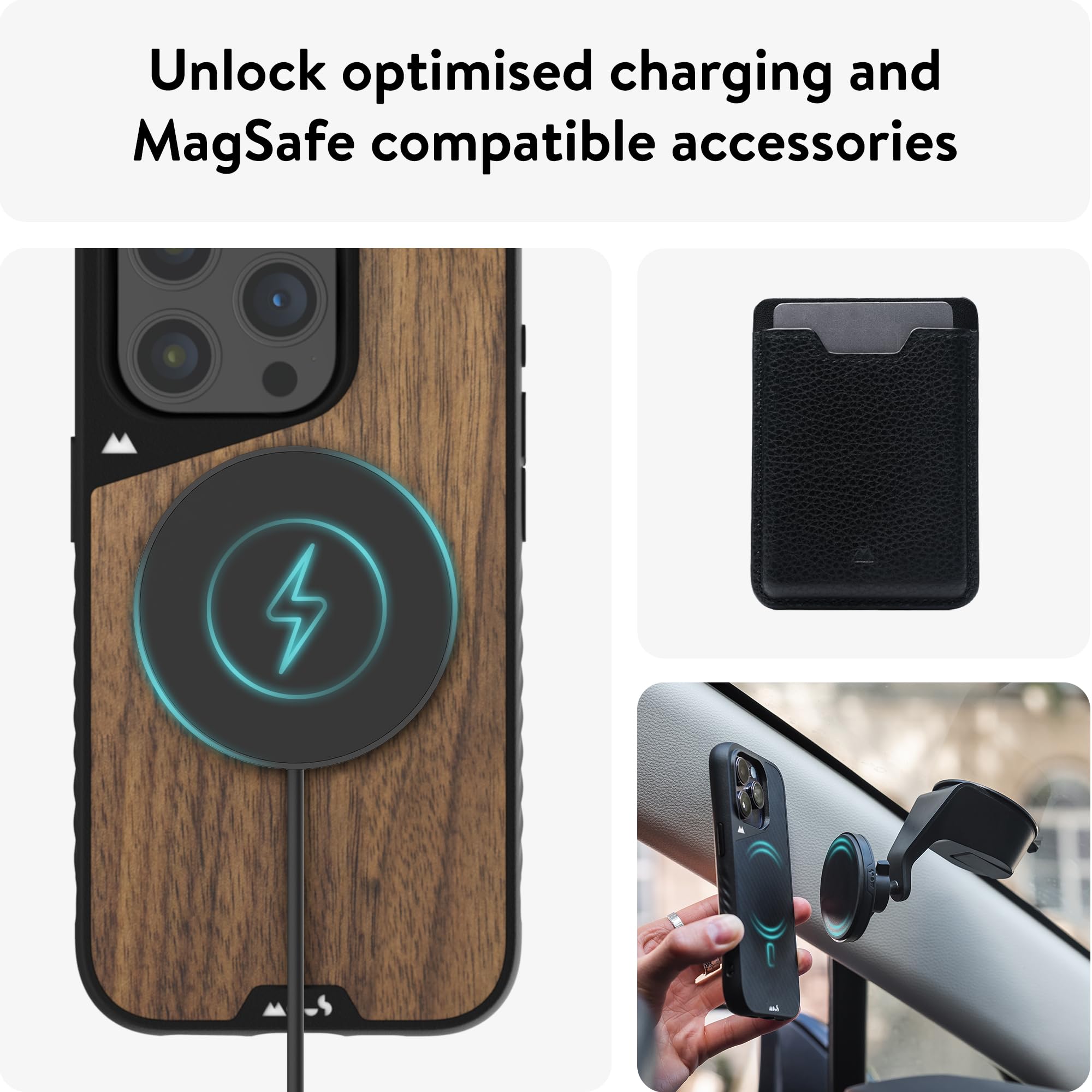 Mous Case for iPhone 15 Pro MagSafe Compatible - Limitless 5.0 - Walnut - Protective iPhone 15 Pro Case - Shockproof Phone Cover