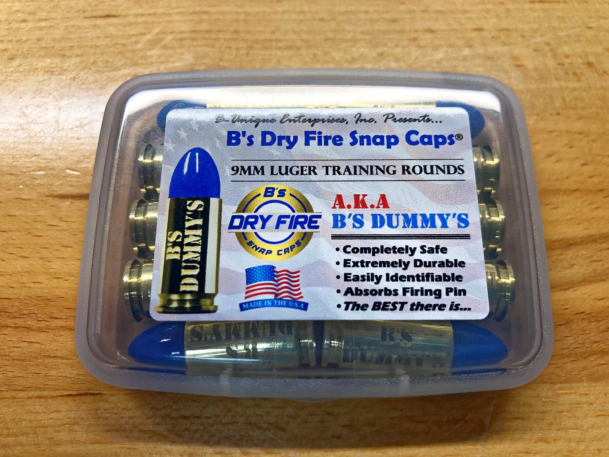 B's Dry Fire Snap Caps - A.K.A. B's Dummy's - Dummy 9mm Luger Training Caps (10 Pack) (Blue Brass)