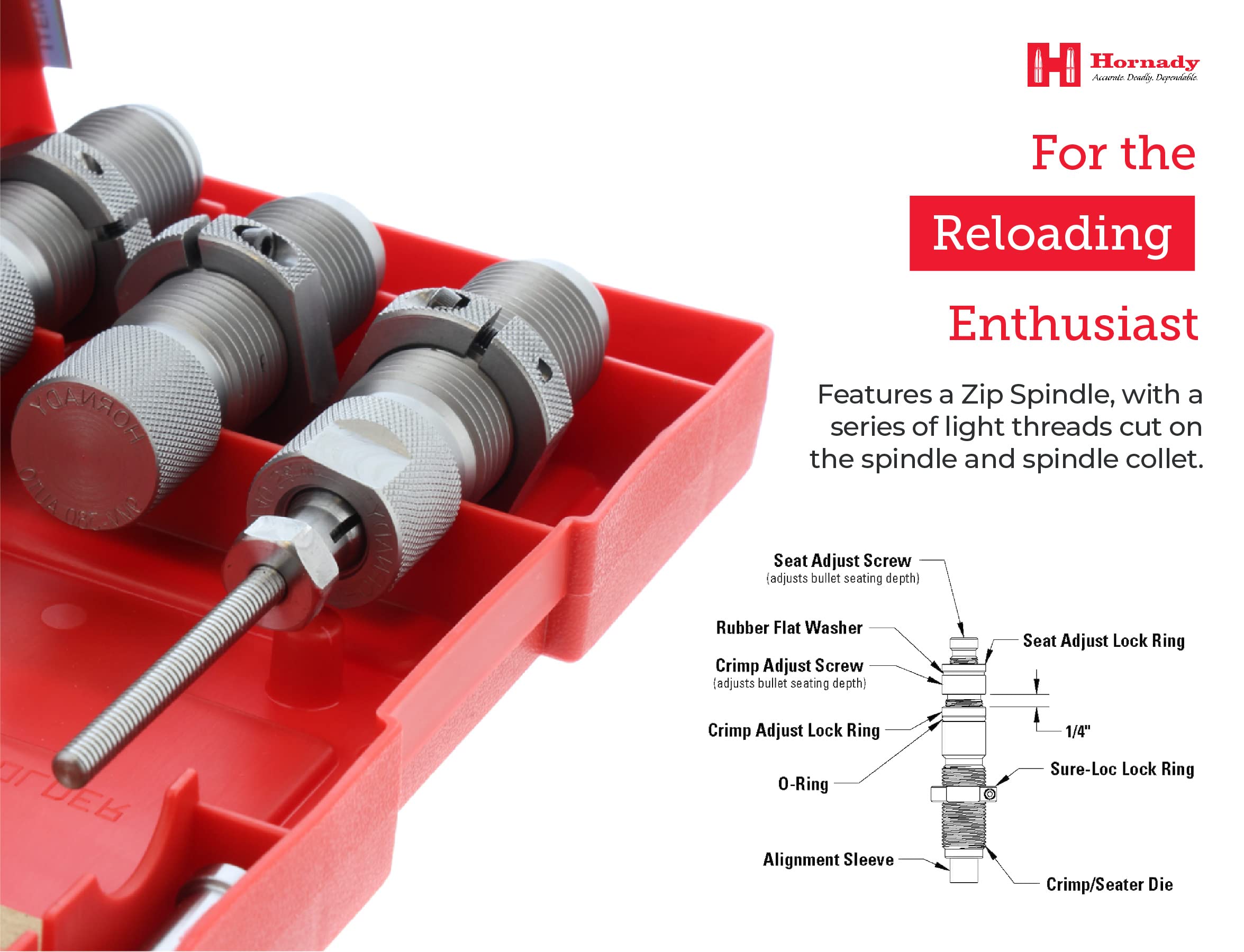 Hornady Custom Grade New Dimension 3-Die Set, 9mm Luger 9x21(.355) (546515) -Caliber Specific Reloading Equipment for Handloaders with Full Length Sizer Die, Seating Die, Sure-Loc Rings, & Storage Box