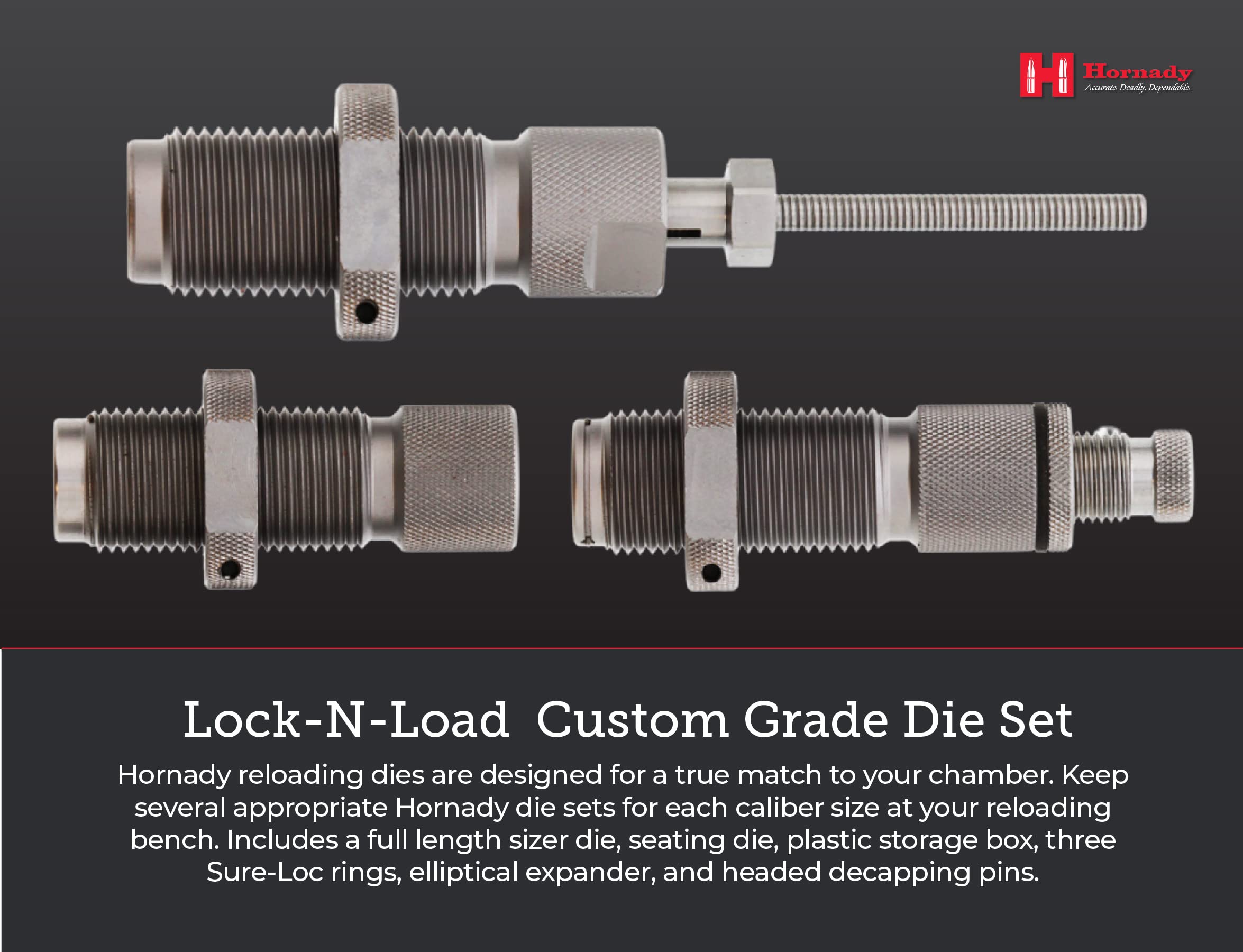 Hornady Custom Grade New Dimension 3-Die Set, 9mm Luger 9x21(.355) (546515) -Caliber Specific Reloading Equipment for Handloaders with Full Length Sizer Die, Seating Die, Sure-Loc Rings, & Storage Box