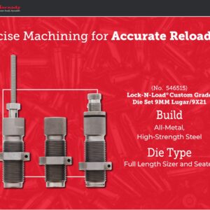 Hornady Custom Grade New Dimension 3-Die Set, 9mm Luger 9x21(.355) (546515) -Caliber Specific Reloading Equipment for Handloaders with Full Length Sizer Die, Seating Die, Sure-Loc Rings, & Storage Box