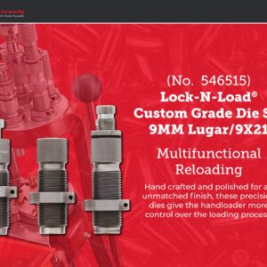 Hornady Custom Grade New Dimension 3-Die Set, 9mm Luger 9x21(.355) (546515) -Caliber Specific Reloading Equipment for Handloaders with Full Length Sizer Die, Seating Die, Sure-Loc Rings, & Storage Box