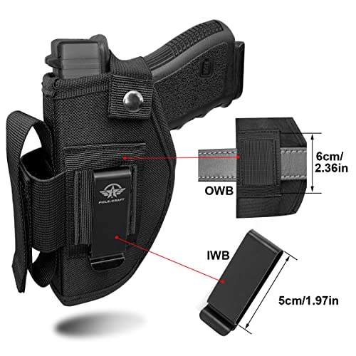 Gun Holsters For Pistol 9mm IWB/OWB Fit: Glock 19 17 43x- Taurus G3C G2C- Sig Sauer - S&W M&P Shield 9mm - Ruger - Colt 1911 - Springfield ... For 3.1'' - 4.7'' Barrel Pistol with Mag Pouch Right/Left