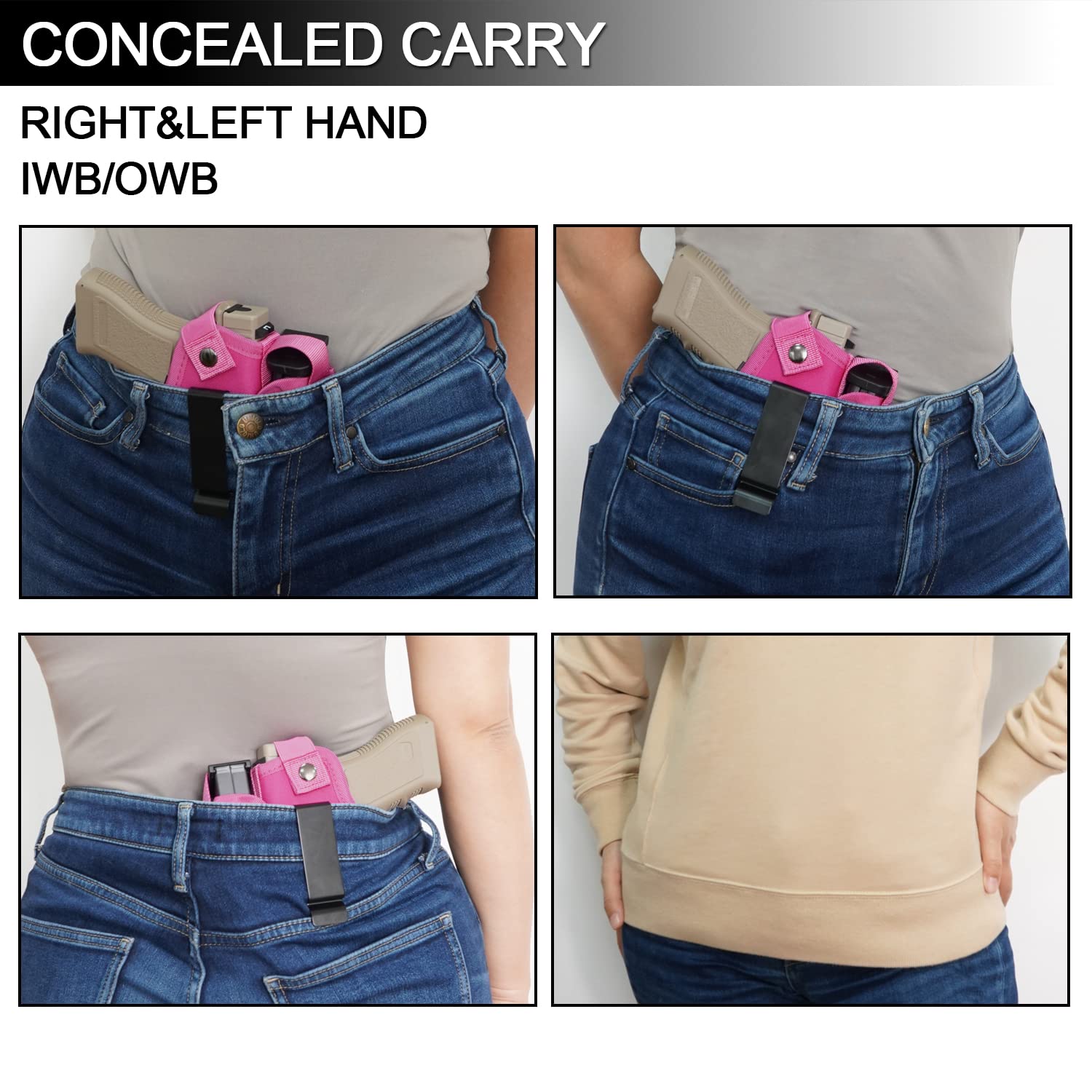 LGTFY Universal Concealed Carry Gun Holsters Right Left Hand with Mag Pouch for Men Women, IWB/OWB 380 9mm Holsters for Pistols, Fits S&W M&P Shield Glock, Similar Handguns (Pink)