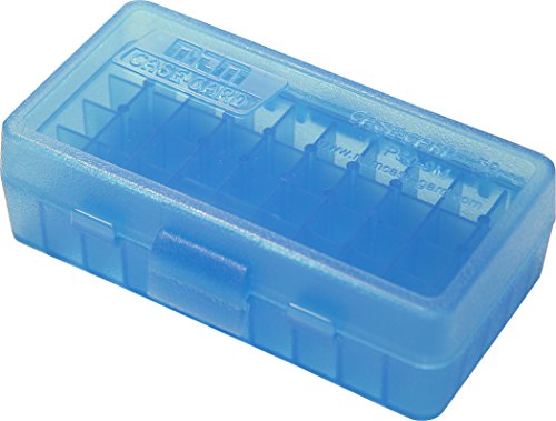 MTM 380/9MM Cal 50 Round Flip-Top Ammo Box, Clear Blue