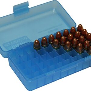 MTM 380/9MM Cal 50 Round Flip-Top Ammo Box, Clear Blue