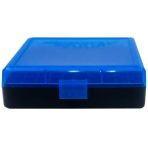 berrys 69874 001 ammo box 9mm luger,380 acp 100rd blue lid w/black