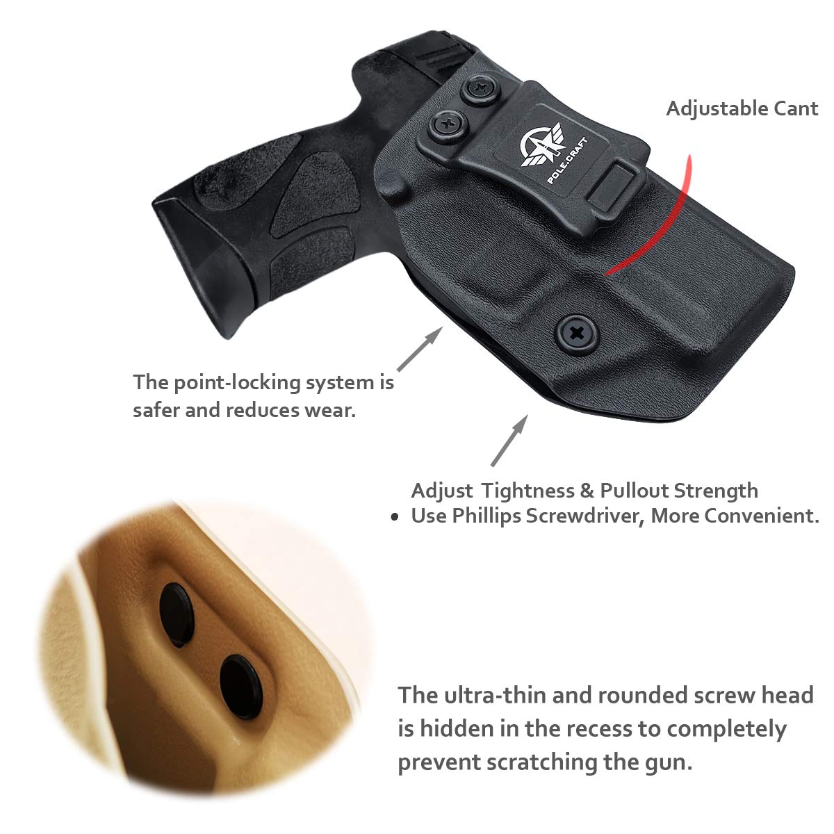 POLE.CRAFT Taurus G3C and G2C Kydex IWB Holster for Taurus Millennium PT111 G2, PT140, and G2S 9mm - Right Hand, Black