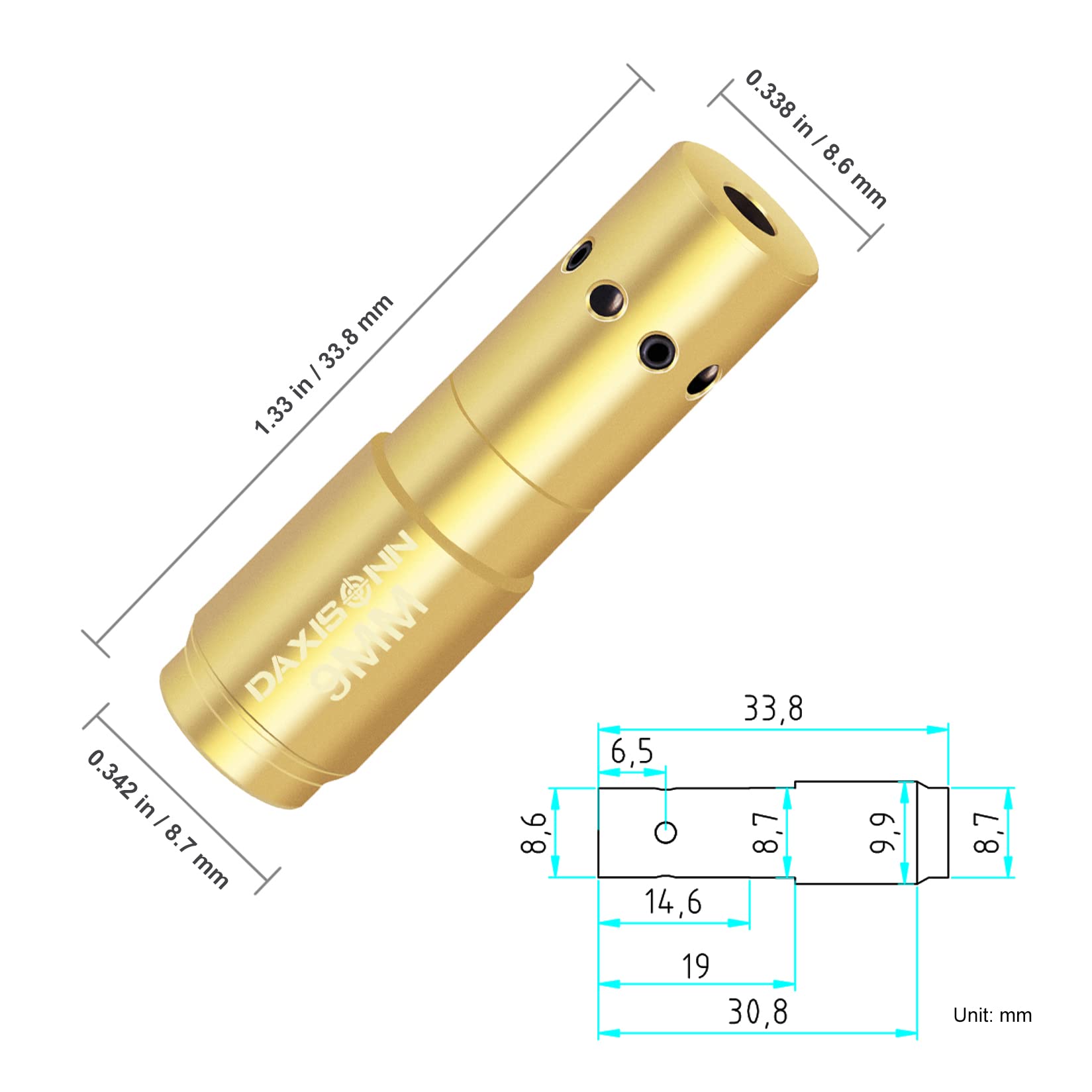 DAXISONN Laser Bore Sight 9mm Bore Sighter Red Laser Boresighter Bore Site Tool for Fast Zeroing with Two Sets of Batteries (3 Batteries/set)