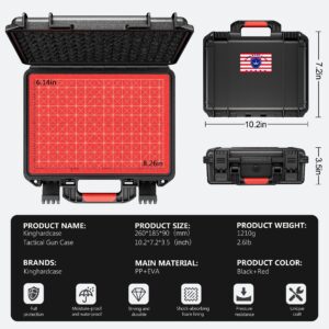 Kinghardcase Tactical Hard Gun Case DIY Water & Shock Proof With Foam TSA Approved Waterproof Hard Case for Pistol Accessories 11.4 * 9.4 * 4.5in1