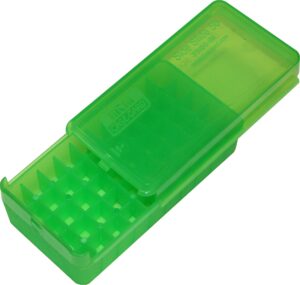 mtm p50ss-9m-16 380/9mm 50 round side slide pistol ammo box, usa made, clear green