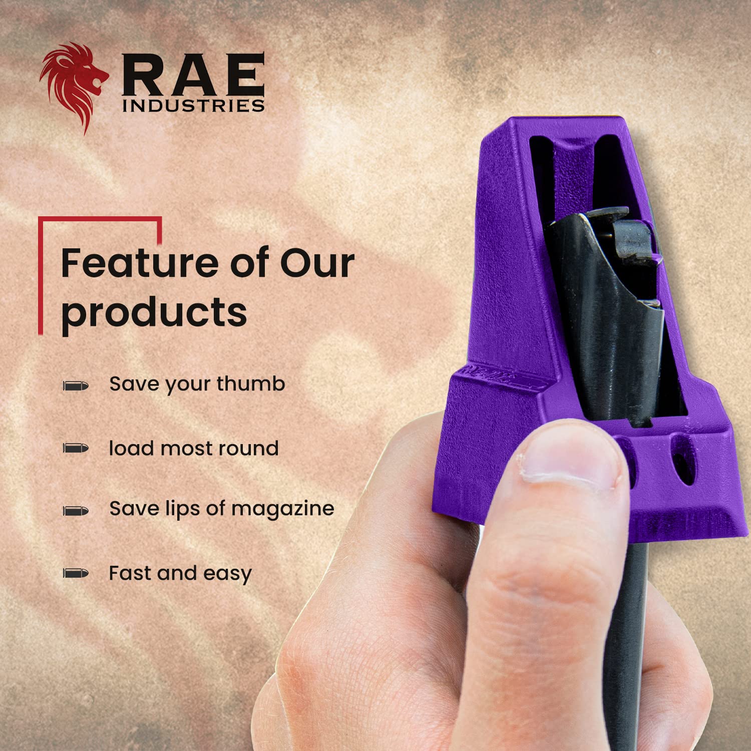 RAEIND Magazine Speedloader for M&P Shield, Springfield XD-S, Ruger LCP, Sig 938, All Colt 1911 for MAGS 3/8" to 5/8" ONLY, 9mm, 40, 45 ACP Pistols (RAE-702) (Purple)