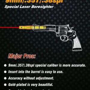 BOOLIT EYE 9MM/.38SPL/.357MAG/.380ACP Special Laser Boresighter End Barrel Laser Bore Sight Accurately and Easy to Fit Revolvers Pistols Rifle and Air Guns (9MM/.38SPL/.357MAG)