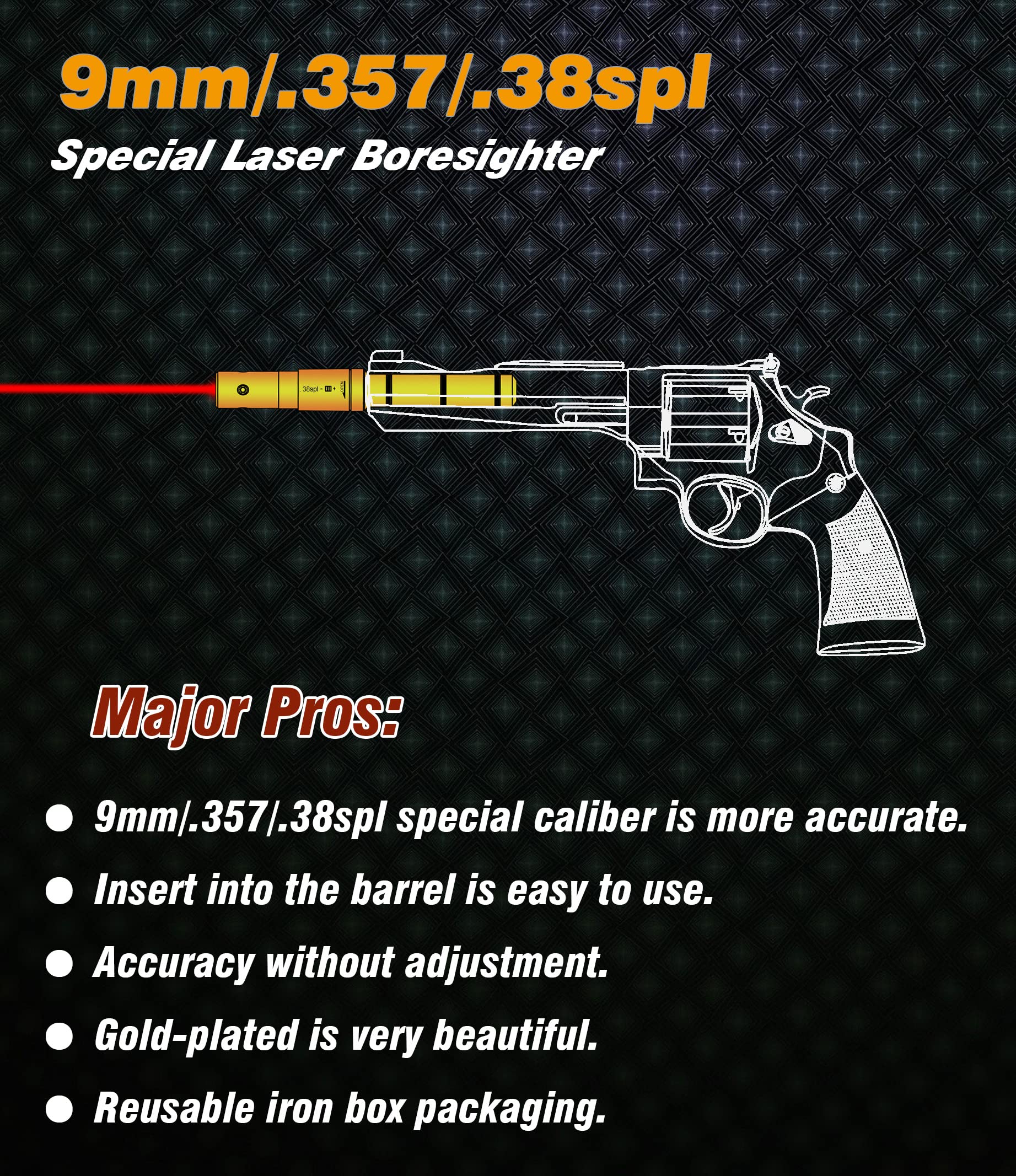 BOOLIT EYE 9MM/.38SPL/.357MAG/.380ACP Special Laser Boresighter End Barrel Laser Bore Sight Accurately and Easy to Fit Revolvers Pistols Rifle and Air Guns (9MM/.38SPL/.357MAG)