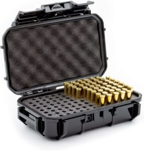 seahorse 56 100 round locking bullet/ammo storage box - mil spec/waterproof/usa made/dust proof/airtight - for 9mm .40 45 357 36 special 5.56 nato .223 caliber ammunition