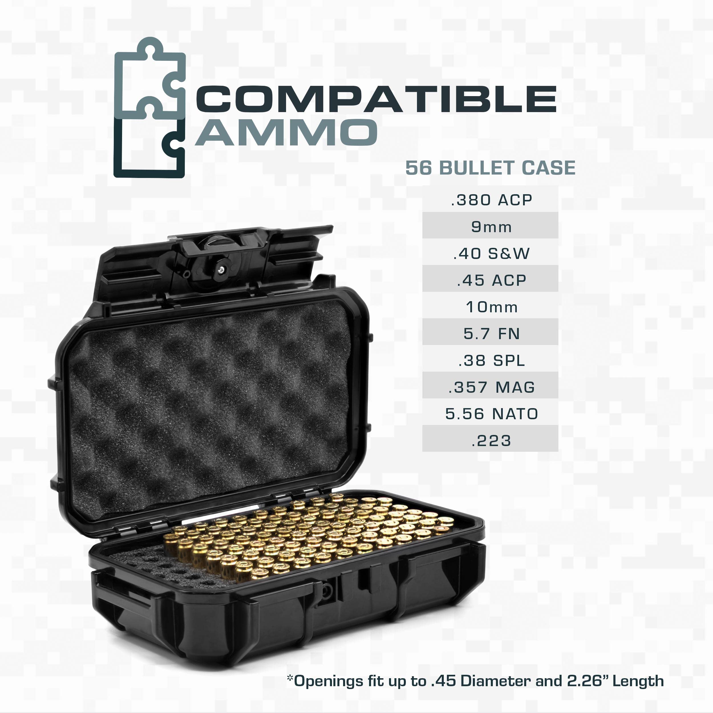 Seahorse 56 100 Round Locking Bullet/Ammo Storage Box - Mil Spec/Waterproof/USA Made/Dust Proof/Airtight - For 9mm .40 45 357 36 Special 5.56 NATO .223 Caliber Ammunition