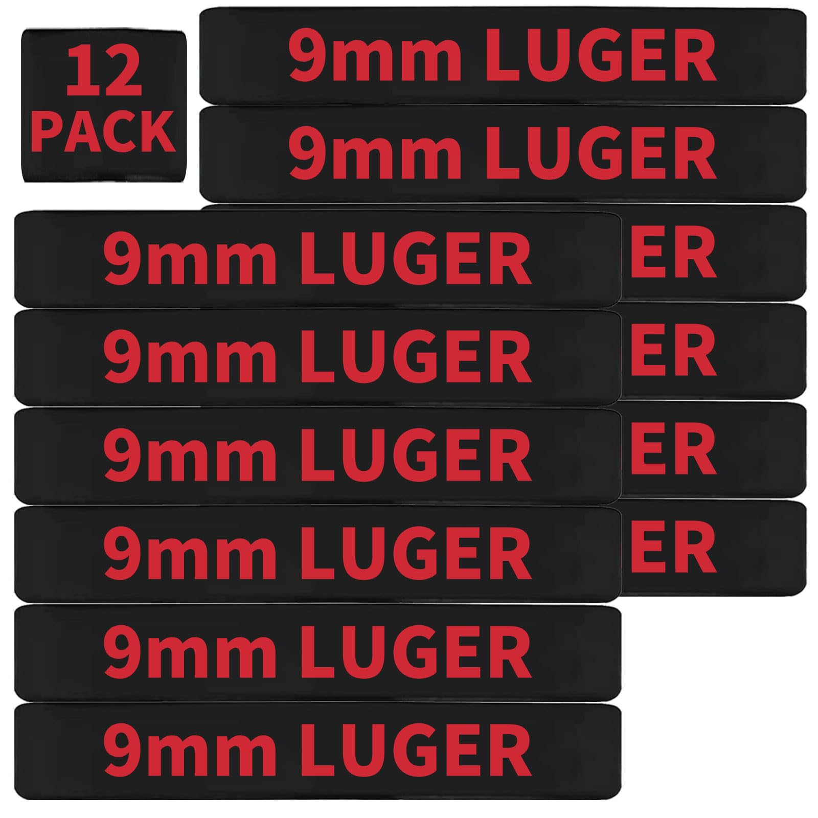 12 Pack Miaozhun 9mm Luger Magazine Marking Bands 9mm Luger Magazine Ammo Caliber Identification Bands (Black Red)