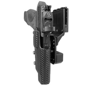 black scorpion outdoor gear pro competition holster owb kydex fits smith and wesson mp9, mp40 m2.0 5'' 3gun, ipsc, uspsa approved, adjustable in all angles and retention (carbon fiber)