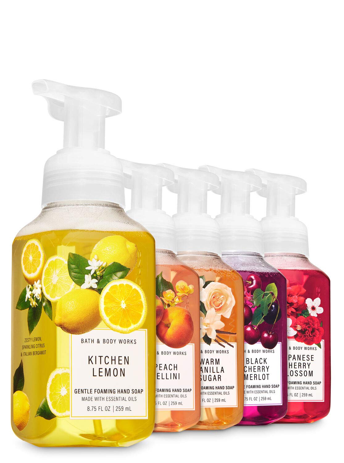 Bath and Body Works Fall Loves 2020 - Set of 5 Foaming Hand Soaps - Kitchen Lemon, Peach Bellini, Warm Vanilla Sugar, Black Cherry Merlot, Japanese Cherry Blossom…