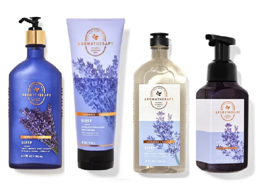 Bath & Body Works Bath and Body Works Aromatherapy LAVENDER + VANILLA Deluxe Gift Set - Body Cream - Body Lotion - Body Wash and Gentle Foaming Hand Soap