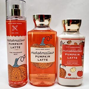 Bath & Body Works Marshmallow Pumpkin Latte 3 pc Bundle Shower Gel, Fine Fragrance Mist and Super Smooth Body Lotion