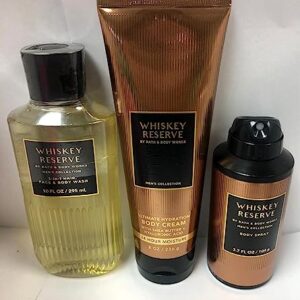 Bath & Body Works - Whiskey Reserve – For Men - 3 pc Bundle - 3-in-1 Hair, Face & Body Wash, Deodorizing Body Spray and Ultimate Hydration Body Cream – 2021