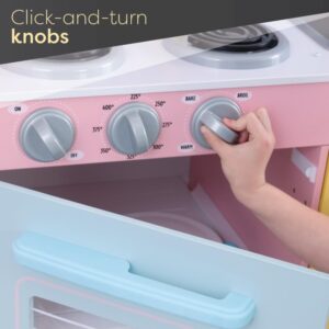 KidKraft Wooden Large Pastel Play Kitchen with Turning Knobs, See-Through Doors and Play Phone Gift for Ages 3+